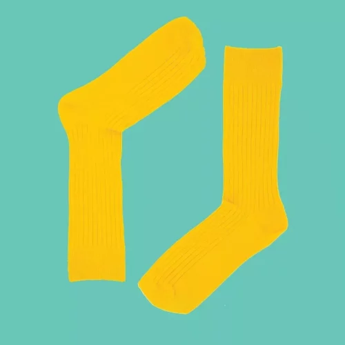 3 Pairs of Bamboo Cotton Blend Ribbed Sock. Yellow. Seamless.