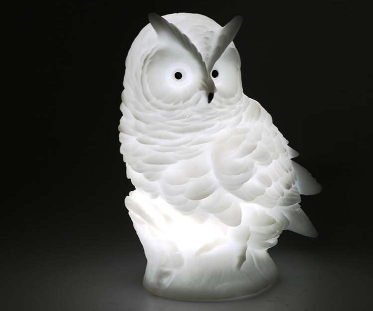 Owl Night Light 11cm high. White with batteries. Sensory Hugs