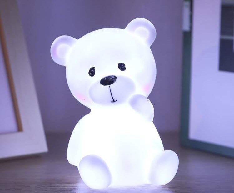 Teddy Bear Night Light 12cm high. White with batteries.