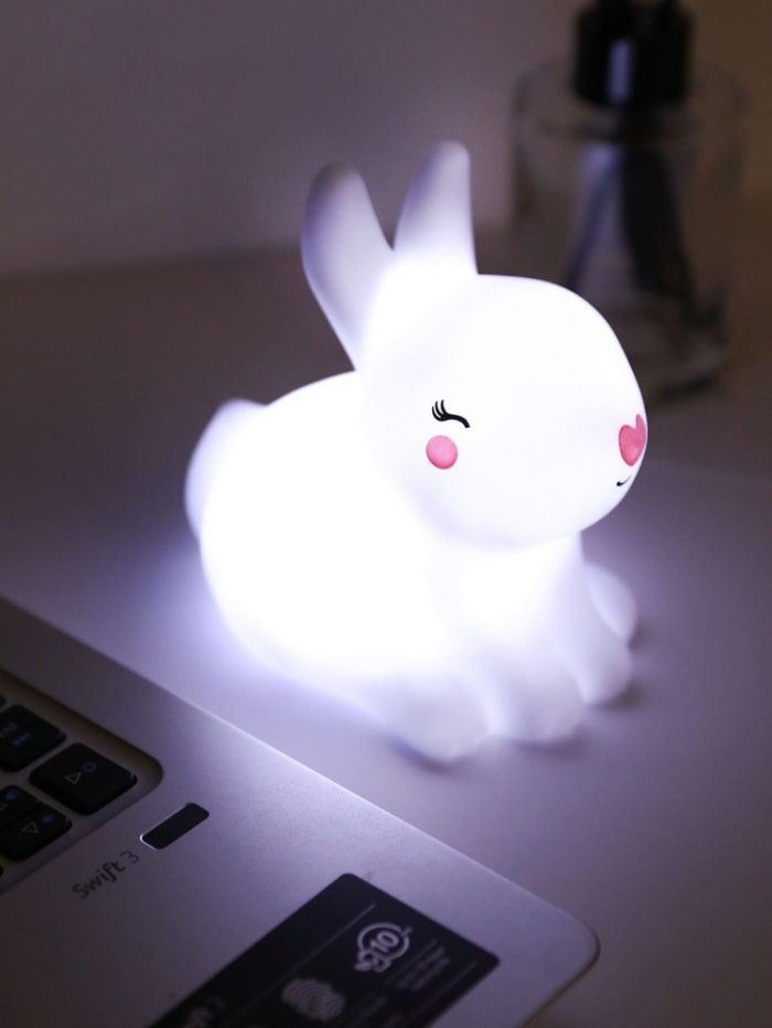 Rabbit Night Light 12cm high. White with batteries. - Sensory Hugs