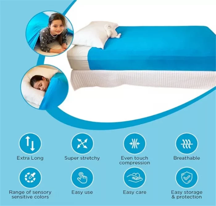 Sensory Compression Bed Sheet Blue. 92% Cotton 8% Lycra. Single, Small Double, Double, King Size - Image 6