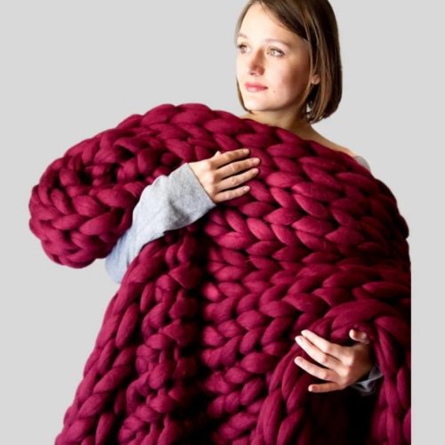 SPECIAL OFFER. Weighted Knit Blanket, 7lb or 10lb. Anxiety Relief, Heavy Sensory Knitted Blanket, Red, Heavy Comforter, Sleep Helper.