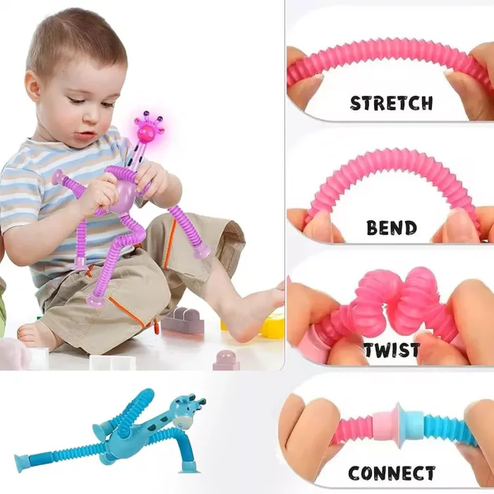 Set of 4 Telescopic Suction Cup Sensory Giraffe Toys with flashing lights - Image 2