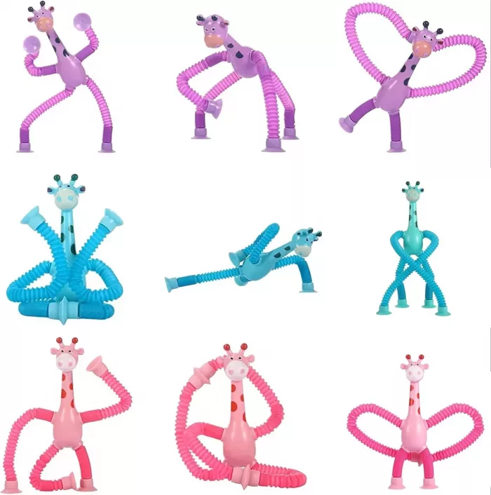Set of 4 Telescopic Suction Cup Sensory Giraffe Toys with flashing lights - Image 3