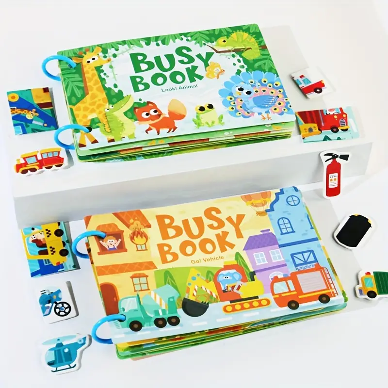 Busy Books. Look Animals, Hello Dinosaur & Go Vehicle. Build Fine Motor Skills.