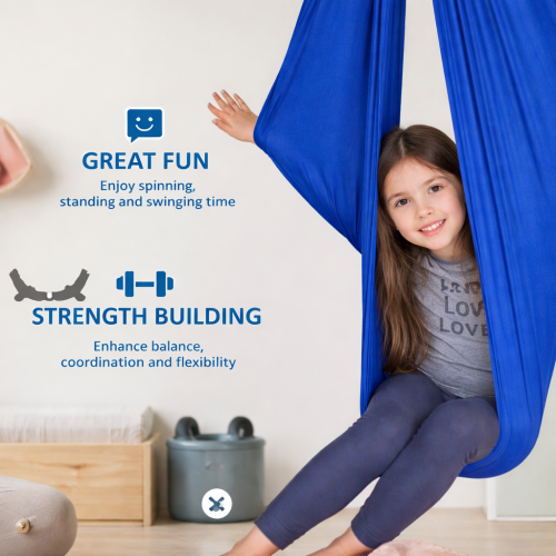 Double Layered Reversible Cotton/ Spandex Soft Sensory Swing. Blue.